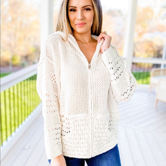 POL Sweaters - Pol open weave chenille zip hoodie jacket sweater